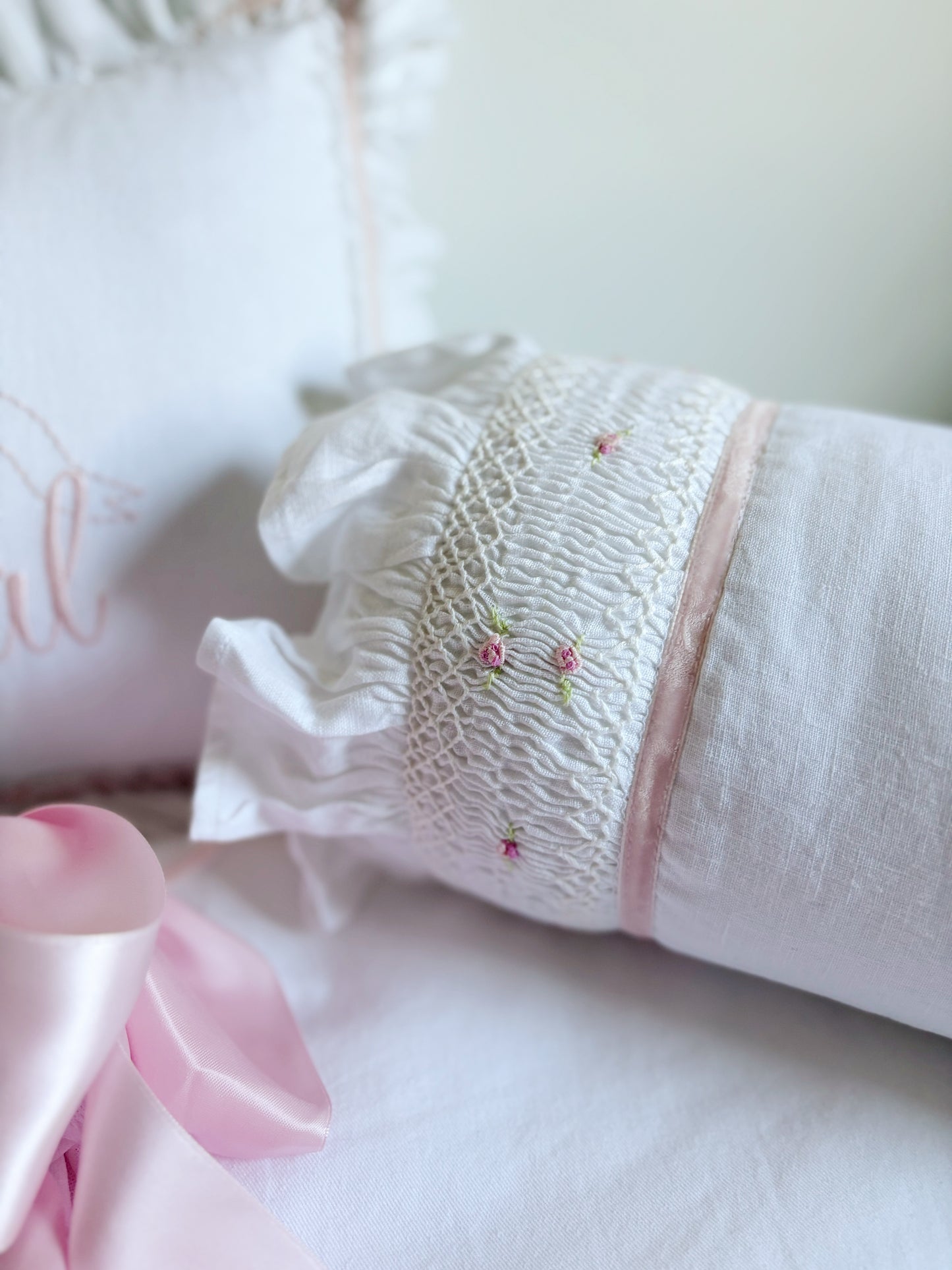 English Smocked Heirloom Bolster | Accent Pillow