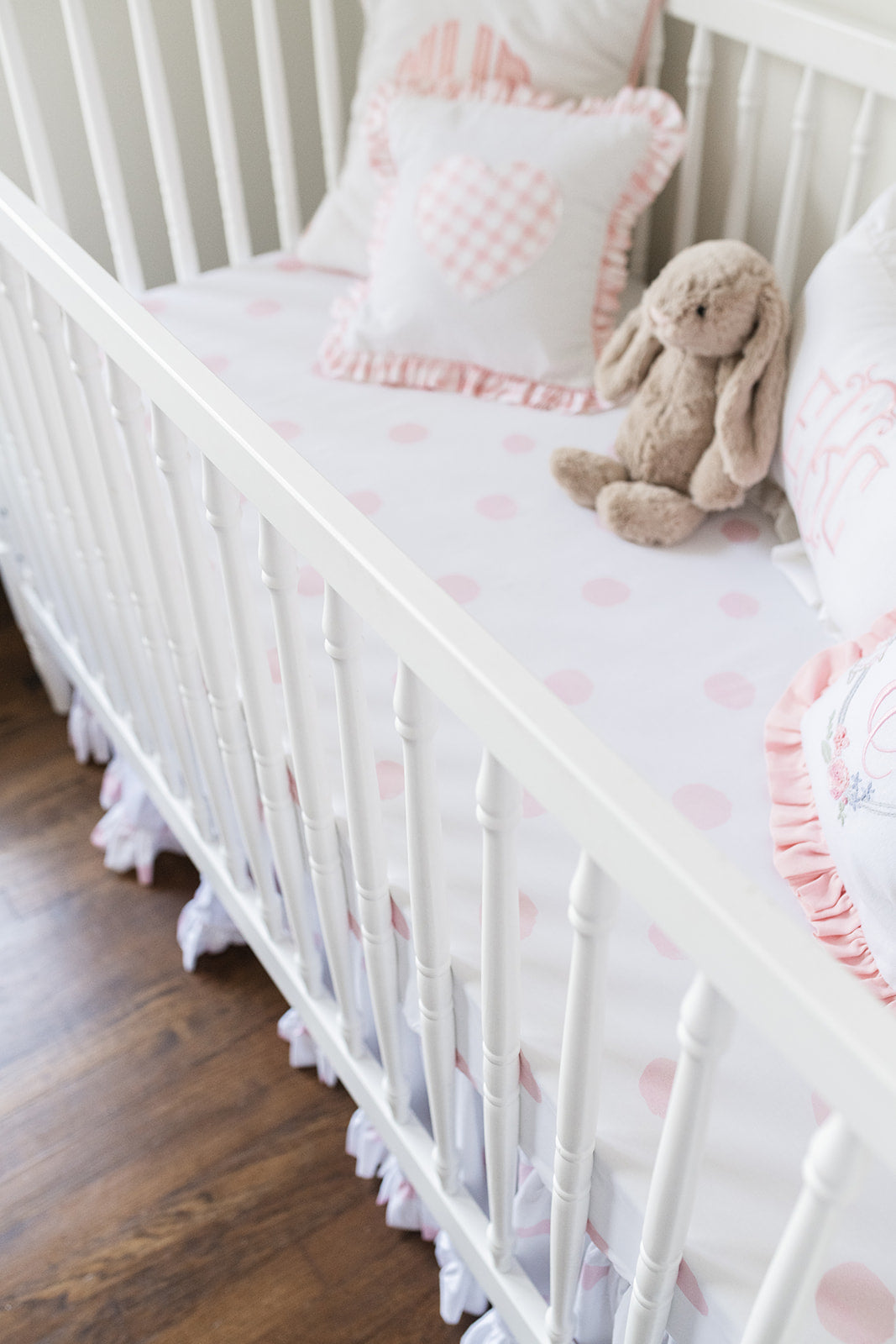 Ruffle Crib Skirt in Pink Watercolor Dot