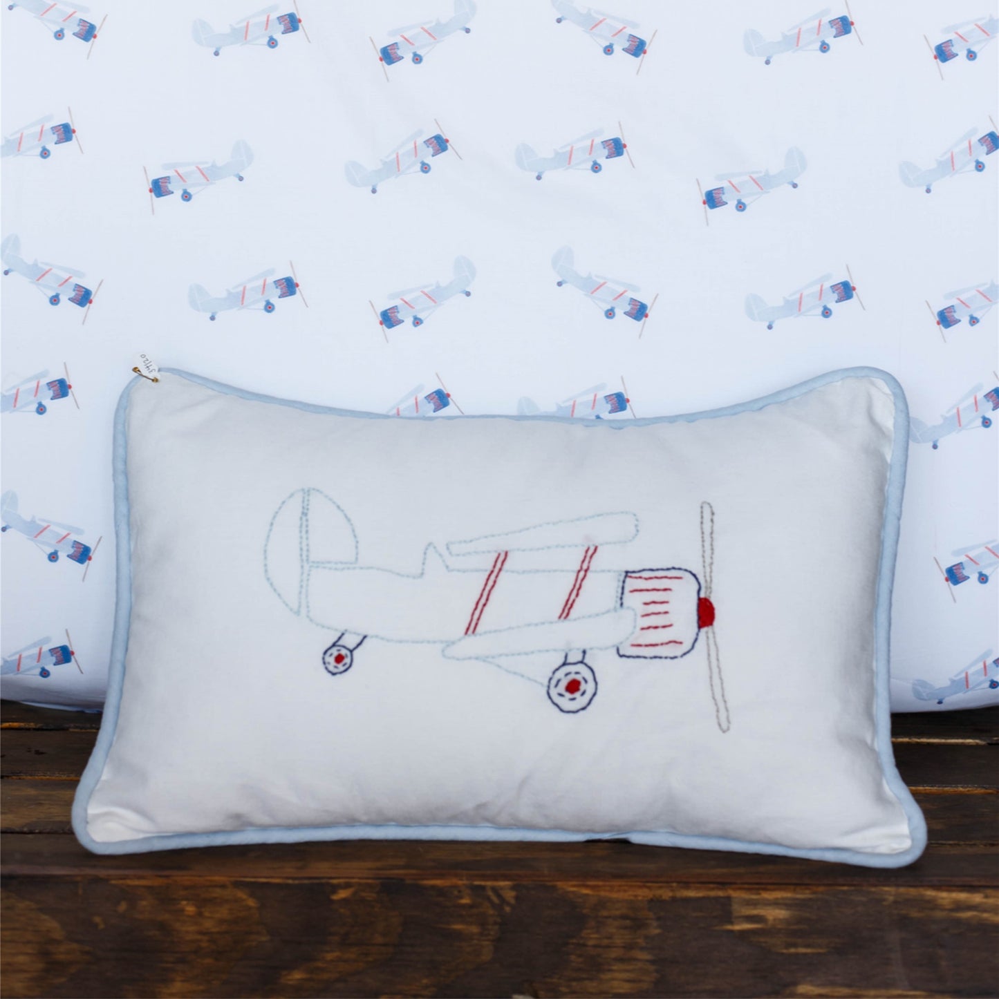 Hand-Embroidered | Airplane Pillow