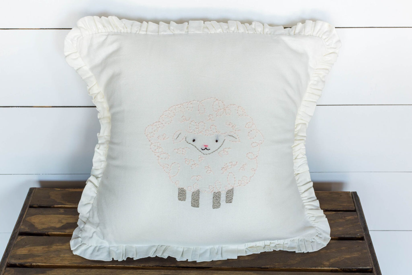 Little Lamb Hand-Embroidered Pillow