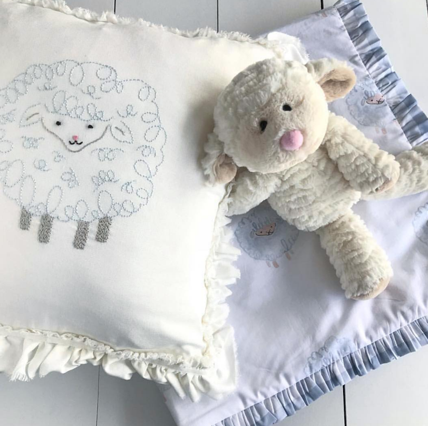 Little Lamb Hand-Embroidered Pillow