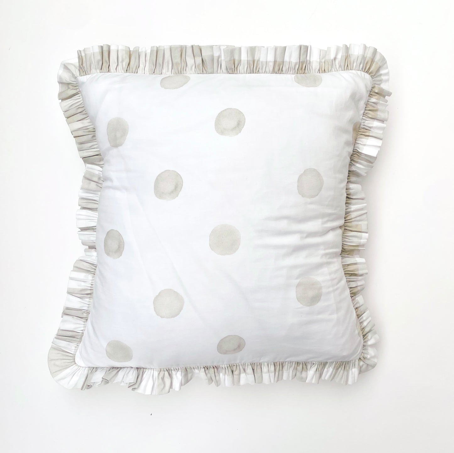 Oat Dot Pillow with Check Trim