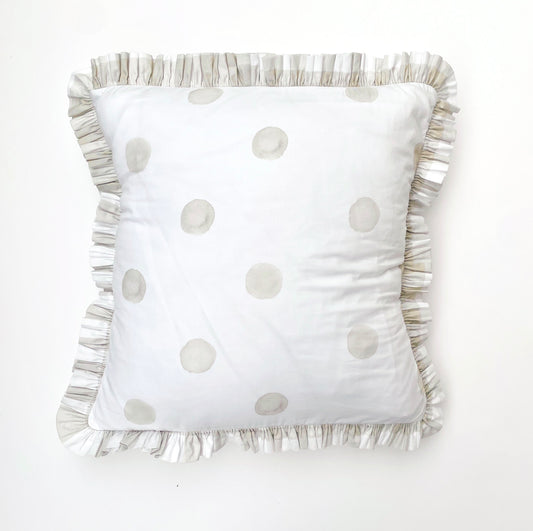 Oat Dot Pillow with Check Trim