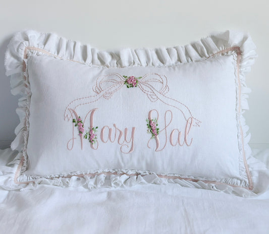 Heirloom Bows & Buds Name Pillow