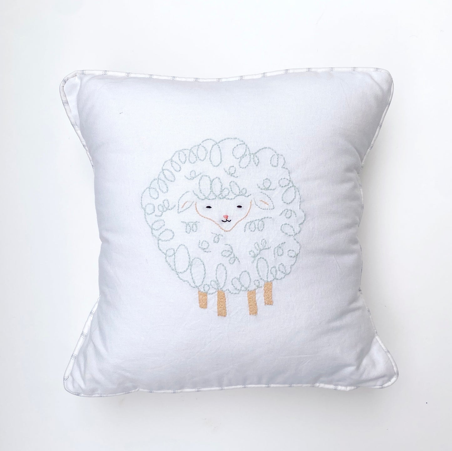 Hand Embroidered Blue Lamb Pillow