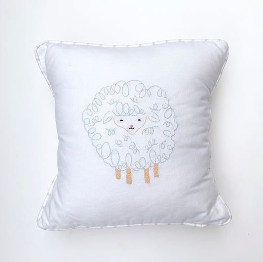 Hand Embroidered Blue Lamb Pillow