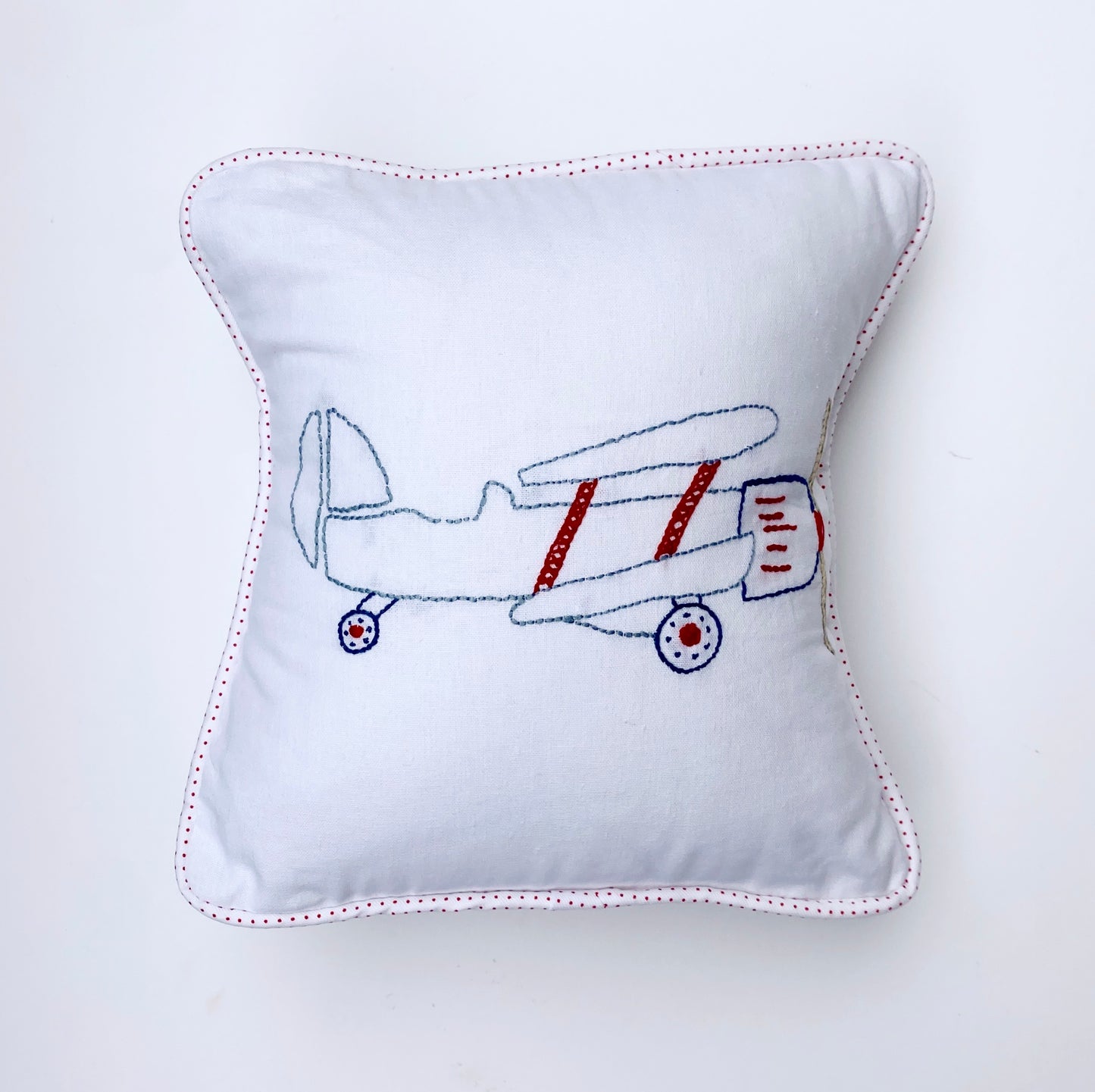 Hand Embroidered Airplane Pillow