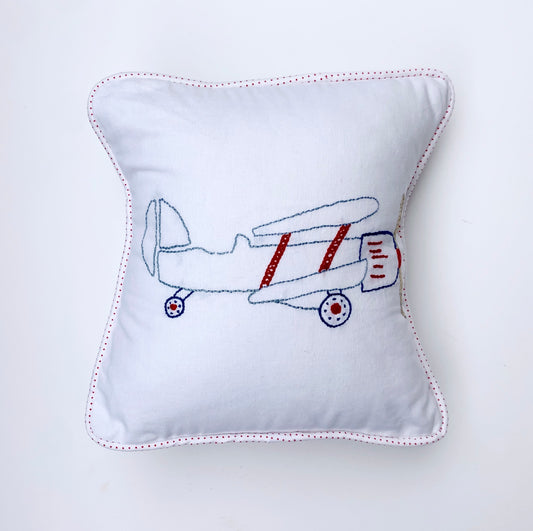Hand Embroidered Airplane Pillow