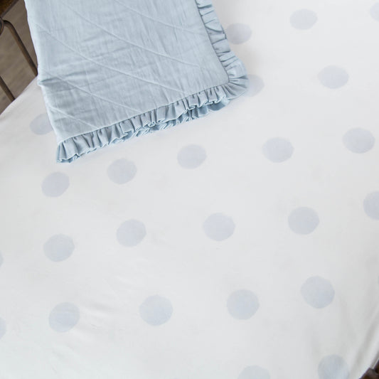 Blue Watercolor Dot Standard Crib Sheet