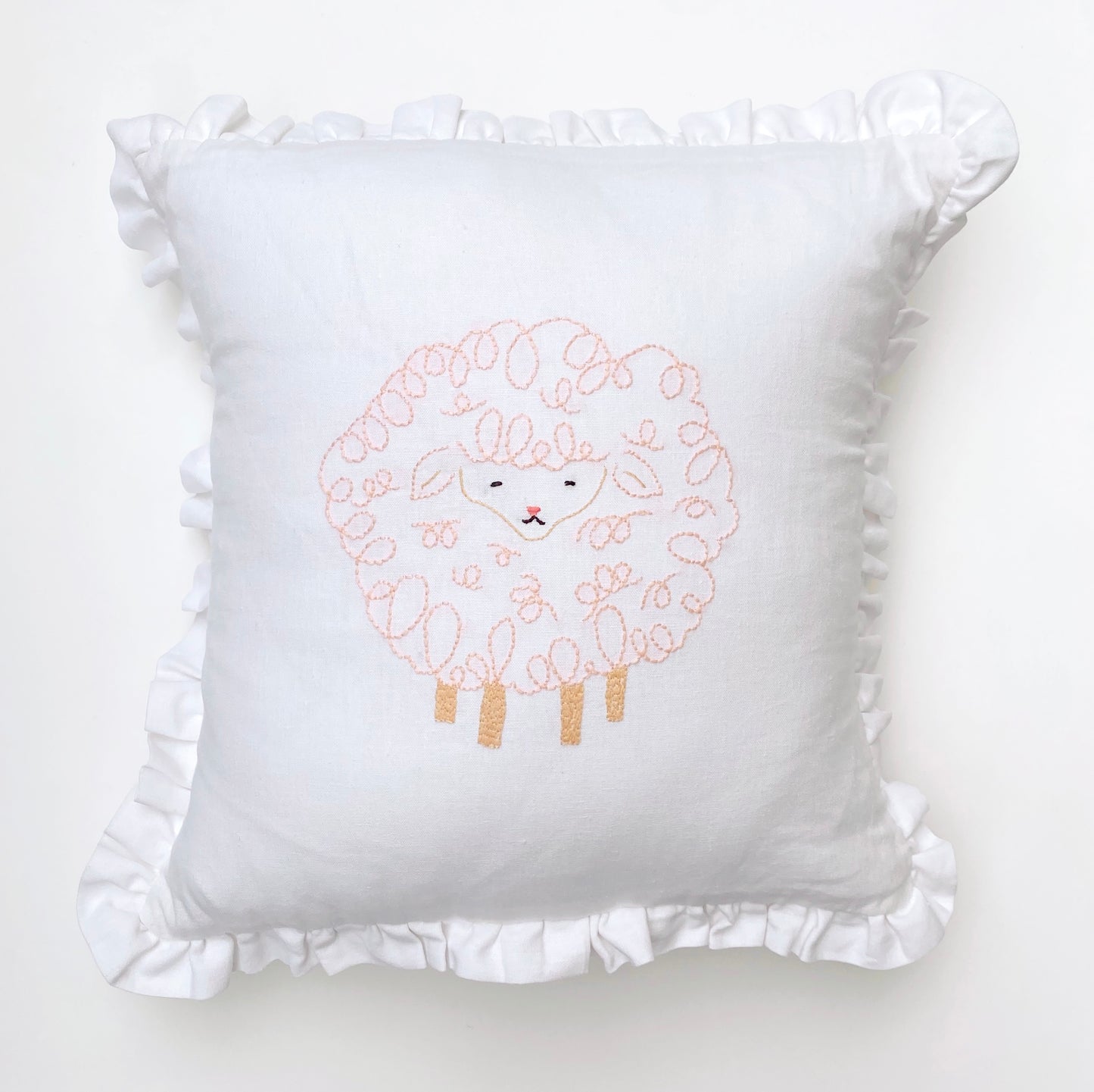 Hand Embroidered Pink Lamb Pillow