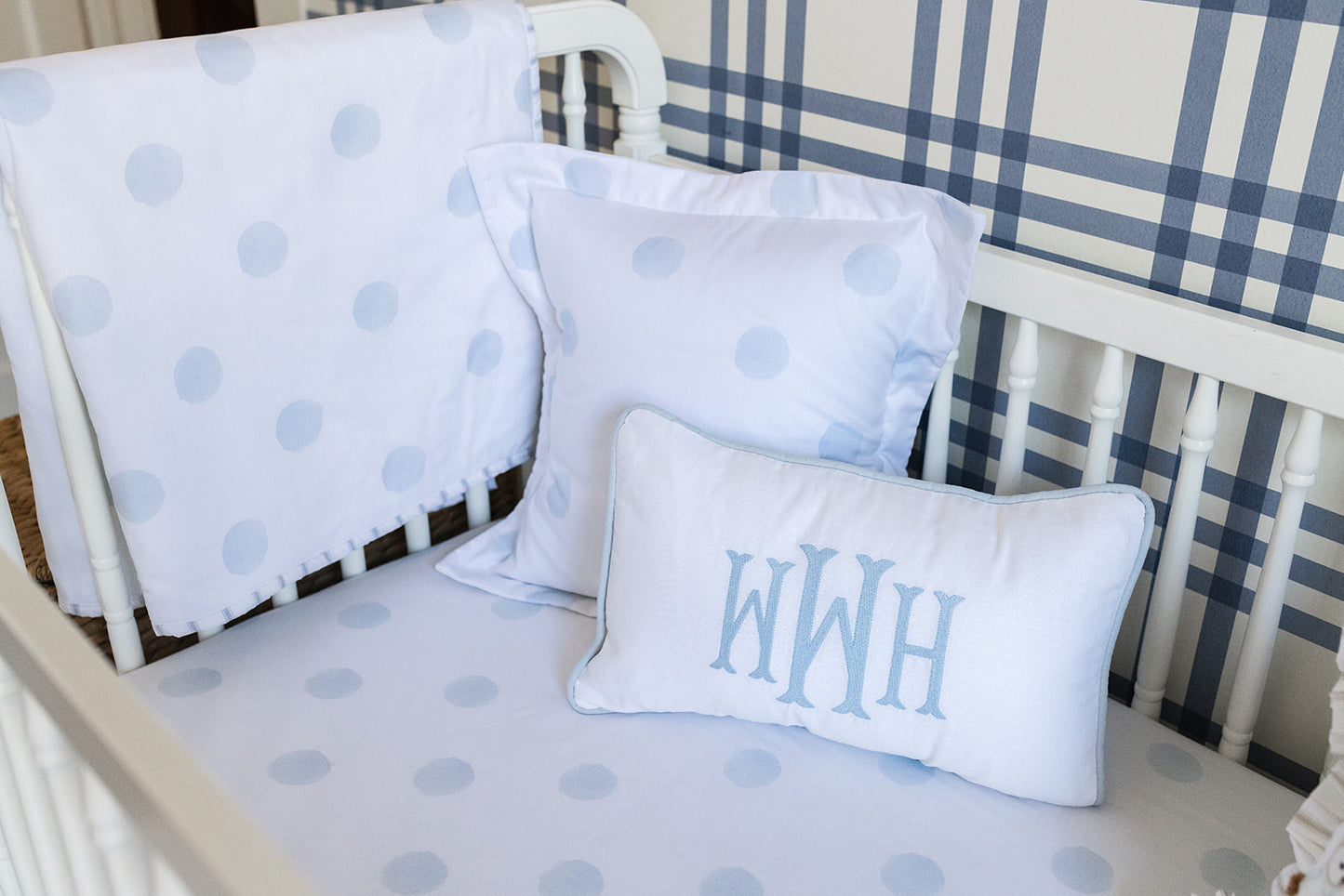 Blue Watercolor Dot Standard Crib Sheet