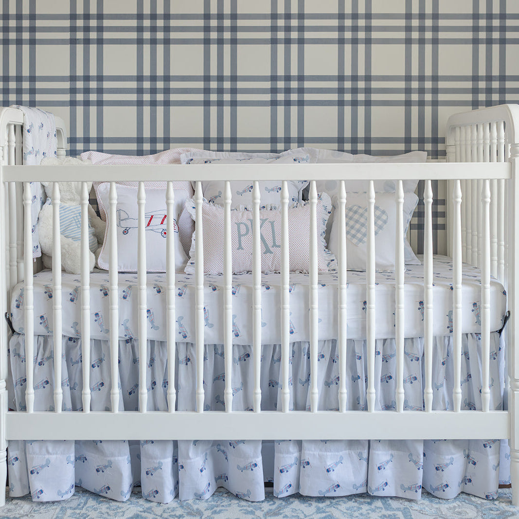 Gathered Crib Skirt in Flying Airplane