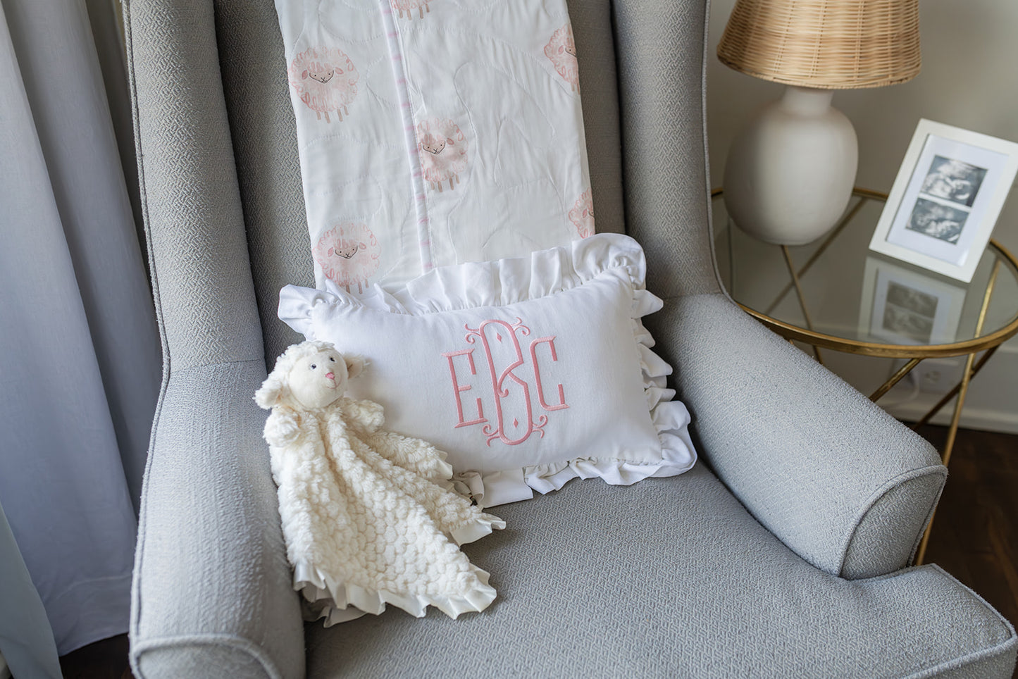 Heirloom Baby Blanket in Pink Lamb/Watercolor Dot