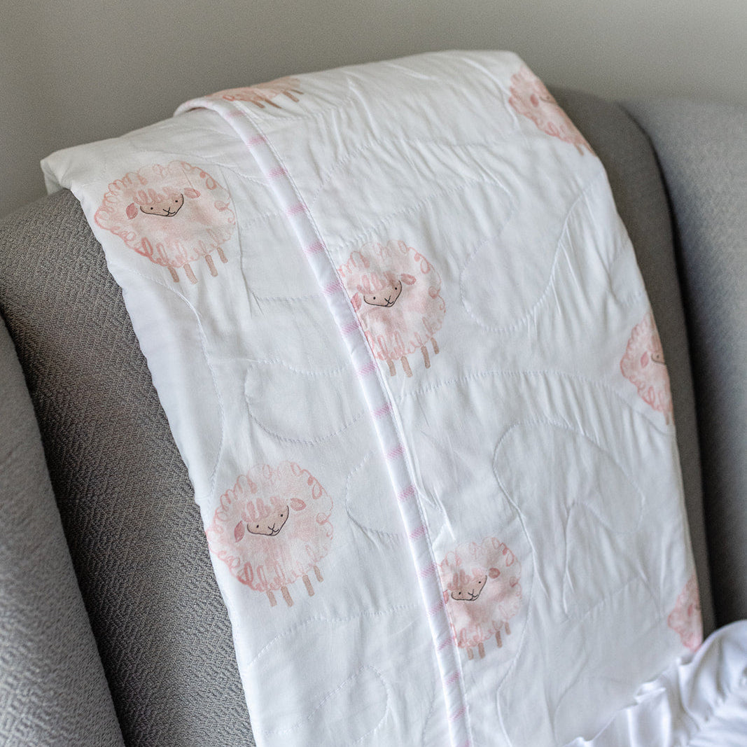 Heirloom Baby Blanket in Pink Lamb/Watercolor Dot