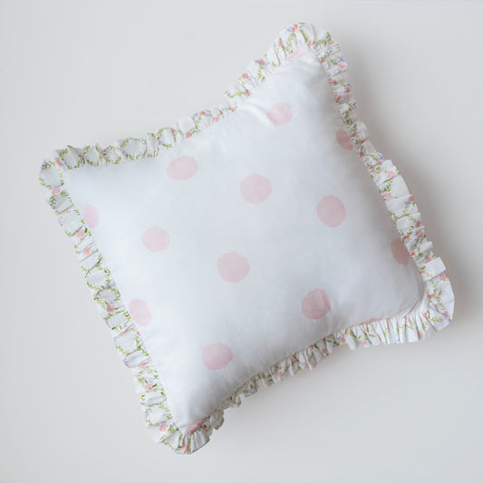 Pink Dot Pillow with Lattice Trim