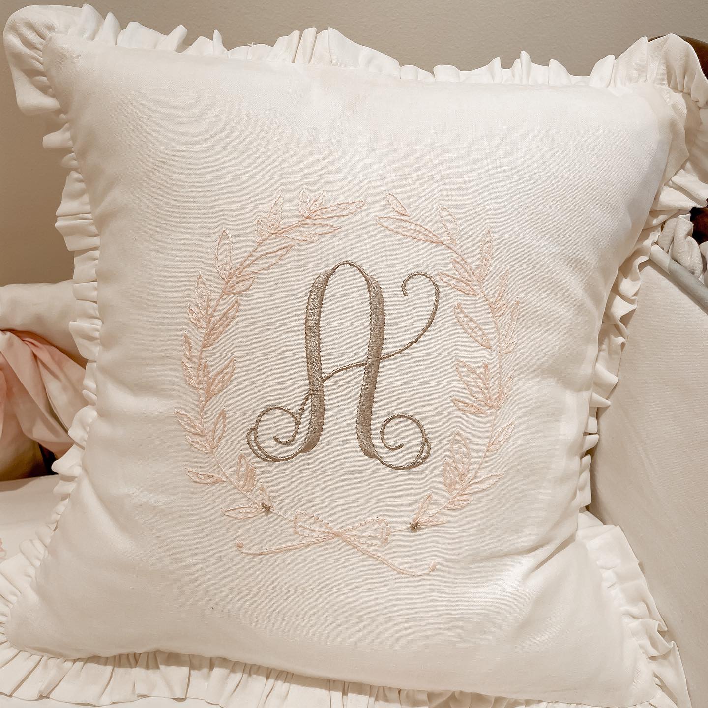 Laurel Wreath Hand-Embroidered Pillows