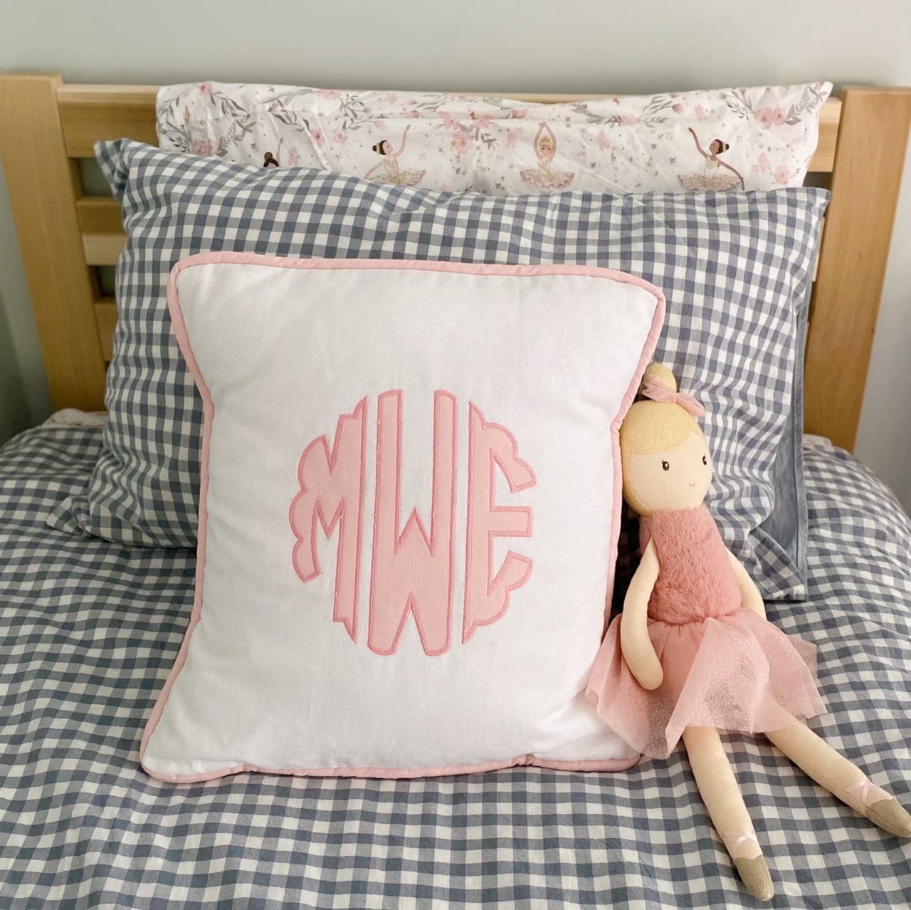 Pink monogram 2025 pillow